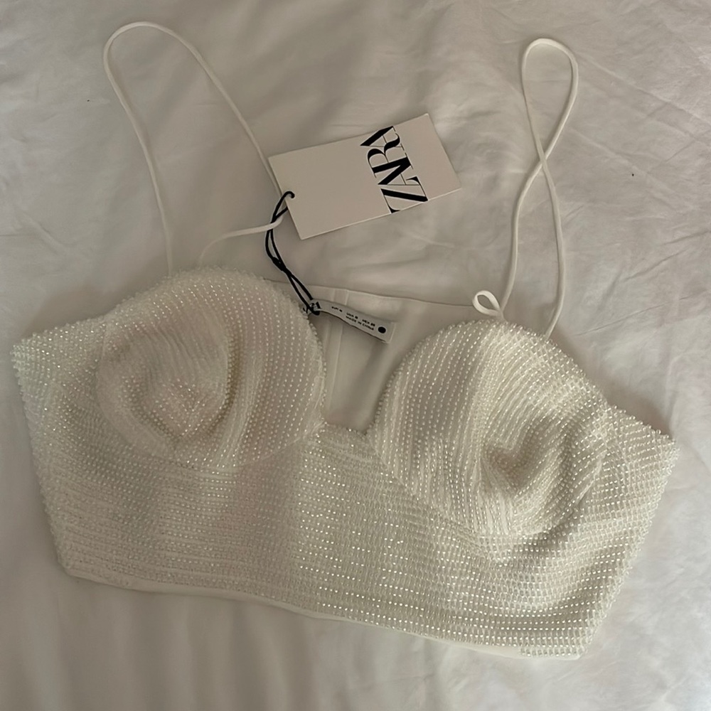 Zara white sequin crop top size small